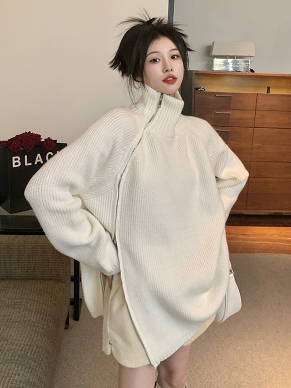 Levoire | Chemise à col roulé pour femmes avec design à fermeture éclair sur le côté Blanc VAPAAT TAILLE