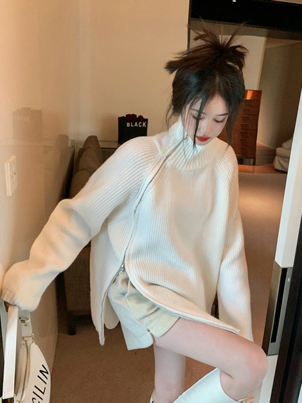 Levoire | Chemise à col roulé pour femmes avec design à fermeture éclair sur le côté
