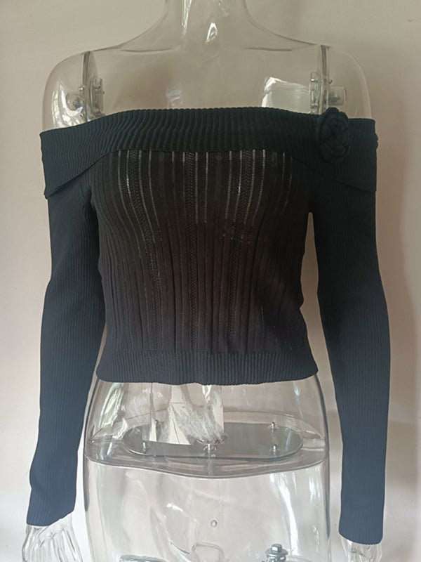 Levoire | Sexy à une épaule pull à manches longues floral tridimensionnel