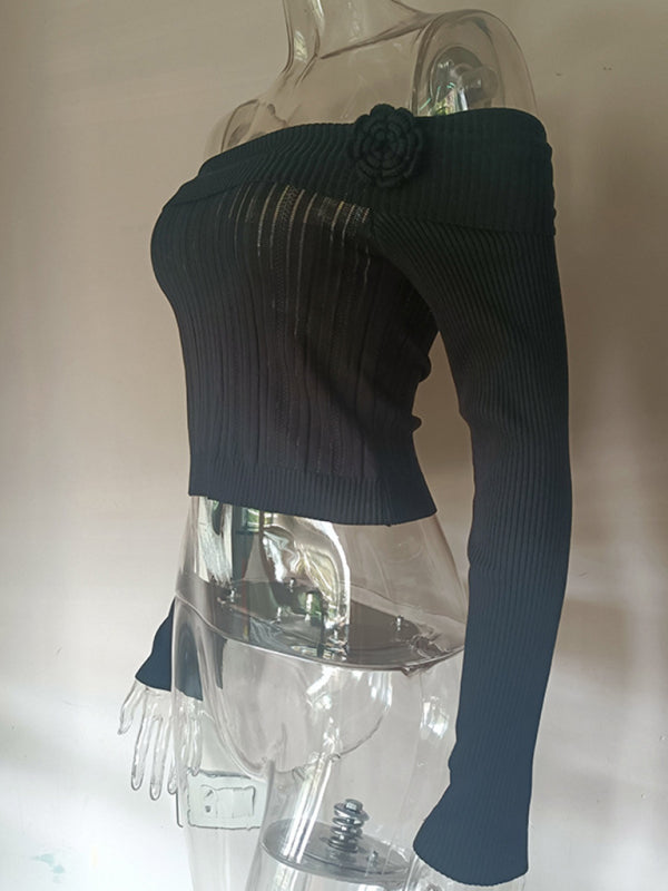 Levoire | Sexy à une épaule pull à manches longues floral tridimensionnel