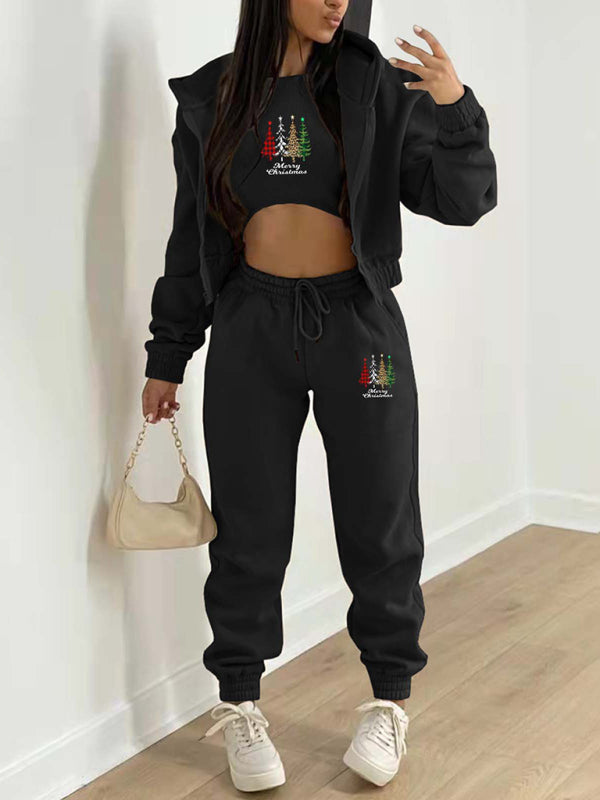Levoire | Nouveau hoodie en polaire avec imprimé de sapin de Noël, vêtement de sport et de loisirs (trois pièces) Must