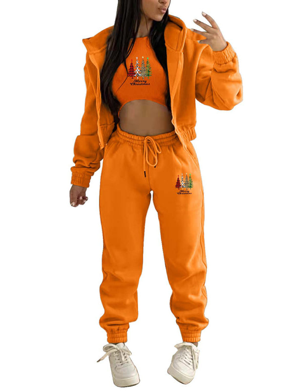 Levoire | Nouveau hoodie en polaire avec imprimé de sapin de Noël, vêtement de sport et de loisirs (trois pièces)