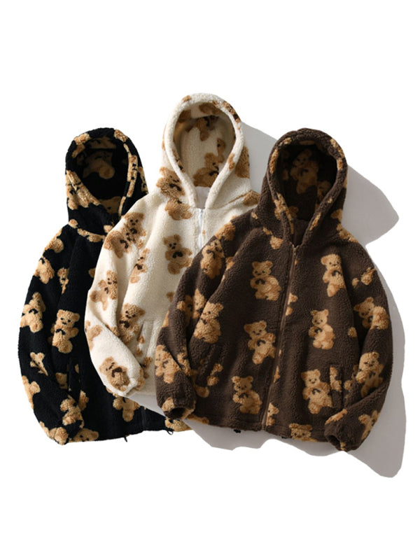 Levoire | Teddy-imprimé hoodie en teddy polaire ample Crème