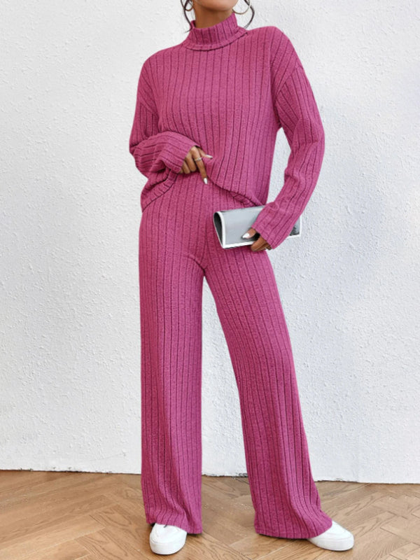 Levoire | Magnifique haut col tricoté ensemble à manches longues pour femmes à deux pièces Rosa