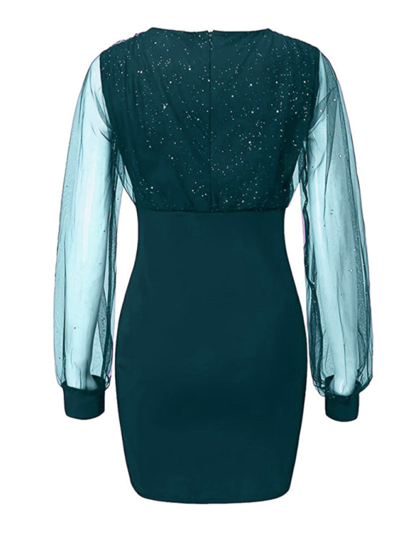 Levoire | Robe à manches longues à encolure en V en sequins slim pour femmes