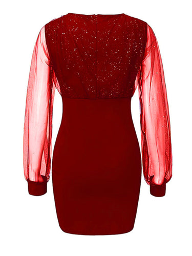 Levoire | Robe à manches longues à encolure en V en sequins slim pour femmes