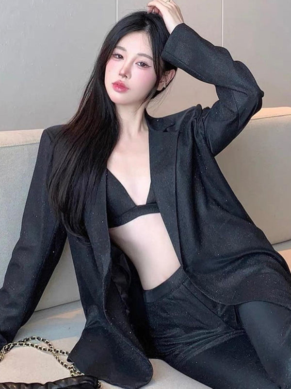 Levoire | Nouveau débardeur, pantalons droits ajustés à taille haute, ensemble de robe à sequins sexy (ensemble trois pièces)