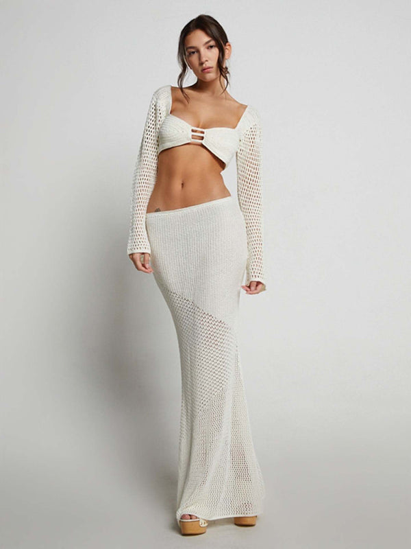 Levoire | Sitominen Long Sleeve Plate Highlighting Casual Maxi Skirt Dressed Blanc