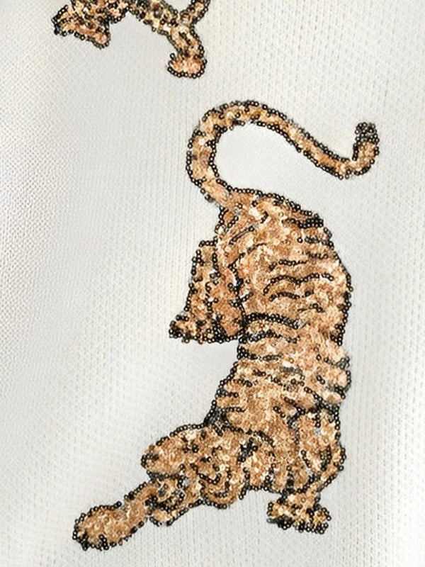 Levoire | Pour femmes Décontracté Brut Bords Tigre Paillette Imprimé V-Col Cardigan