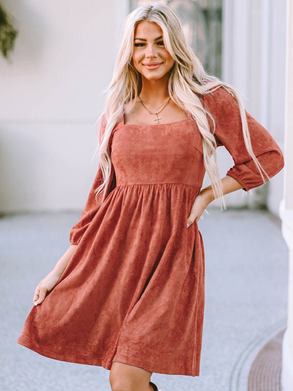 Levoire | Robe A-line longue à manches longues à taille haute pour femmes Braun