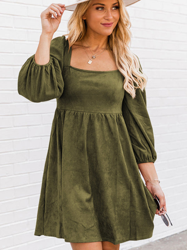 Levoire | Robe A-line longue à manches longues à taille haute pour femmes Vert