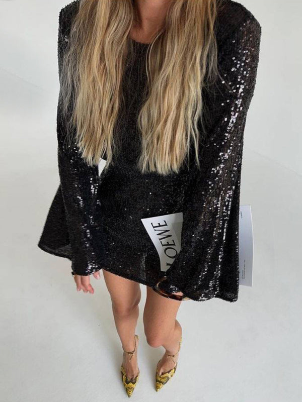 Levoire | Robe brillante décontractée à manches en paillettes pour mère Musta
