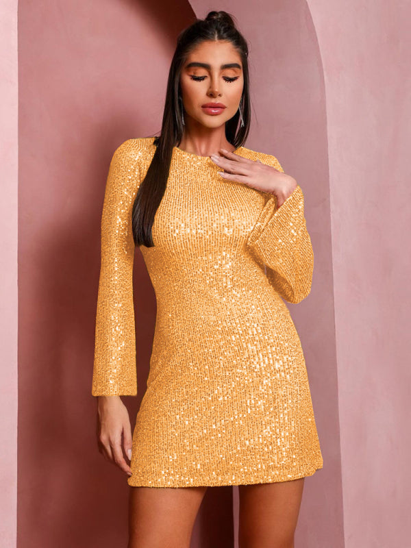 Levoire | Robe brillante décontractée à manches en paillettes pour mère Gullgul