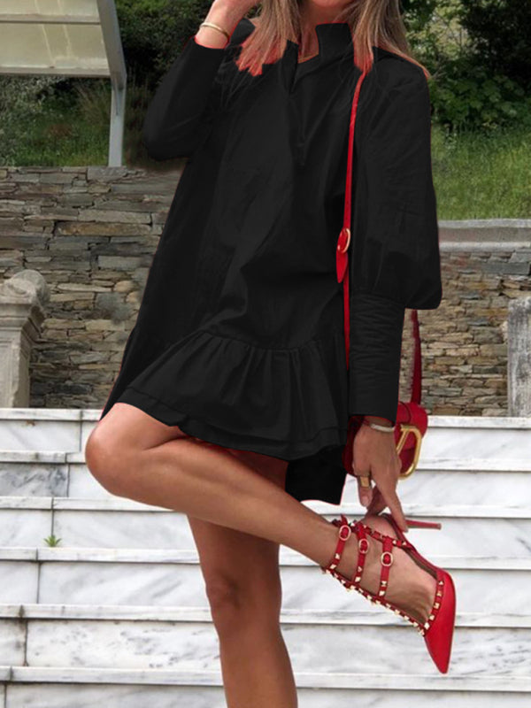 Levoire | Femmes robe ample, tendance et simple d'une seule couleur Musta