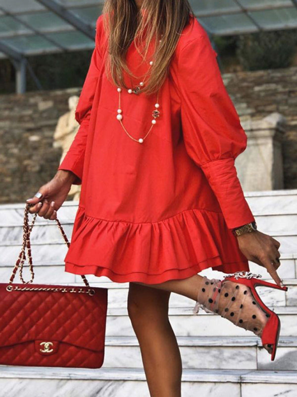 Levoire | Femmes robe ample, tendance et simple d'une seule couleur Rot