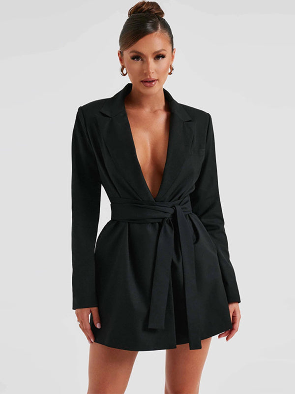 Levoire | Robe midi élégante à col revers avec ceinture Musta