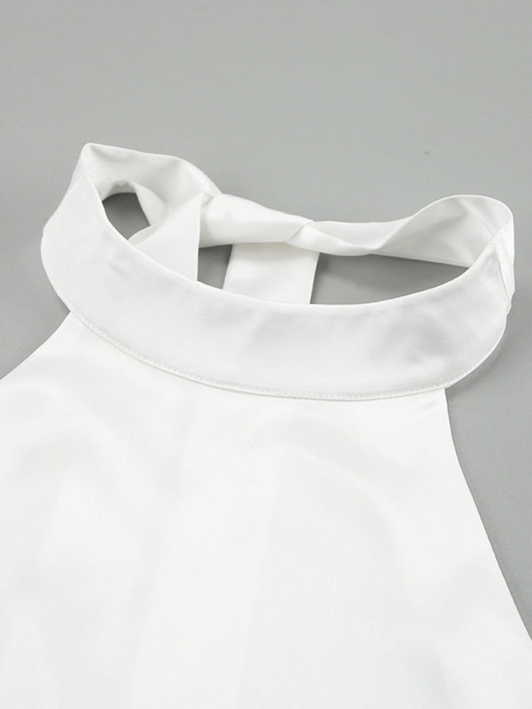 Levoire | Nouveau haut en satin français dos nu halter taille haute jupe ensemble deux pièces