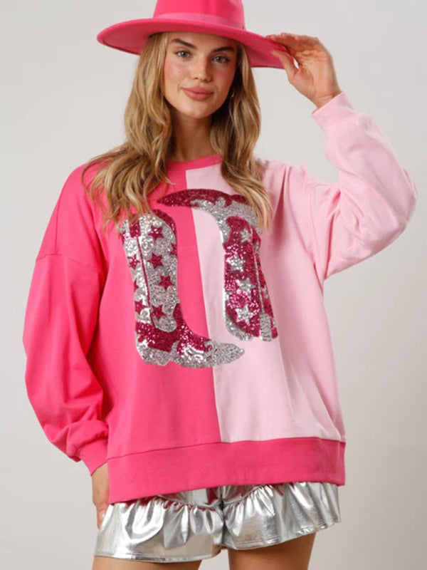 Levoire | Pour femmes Bottes à paillettes couleur bloquée Chemise à manches longues Rosa