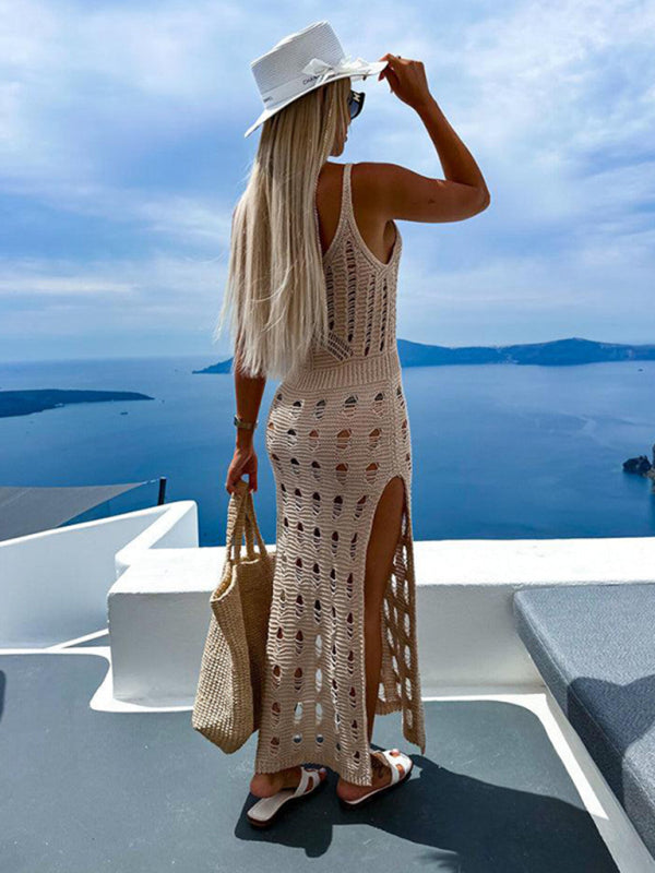 Levoire | Femmes nouveau style tricoté à trou uni mince sexy robe en dentelle à décolleté en V