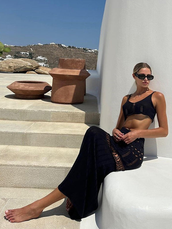 Levoire | Ensemble de bikini sexy tricoté à encolure dégagée et veste de plage vêtements de protection solaire accessoires de plage