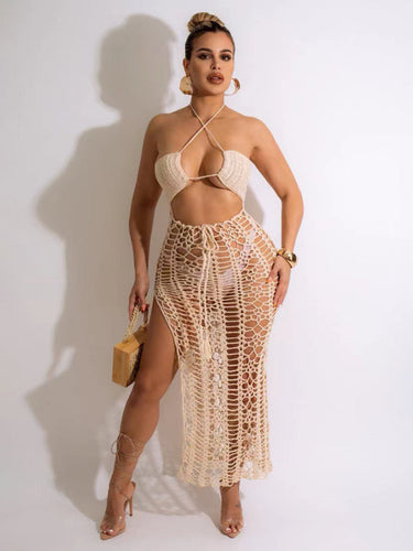 Levoire | Robe de vacances longue à volants pour femmes avec fente latérale élastique