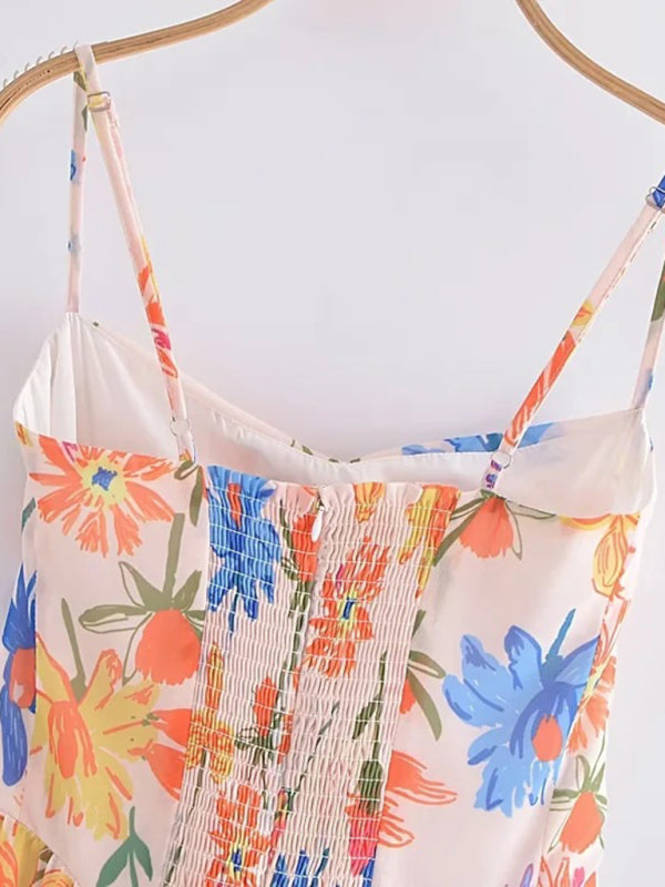 Levoire | Pour femmes Style français Maillot de bain Romantique Imprimé Bretelles Épaules Taille Richelieu Robe courte