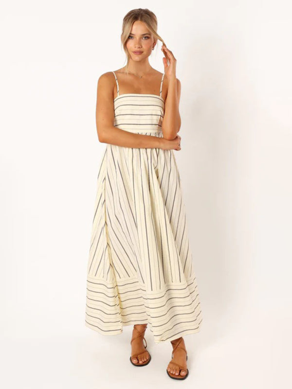 Levoire | Robe de loisirs sans bretelles à rayures pour femmes Krakker khaki