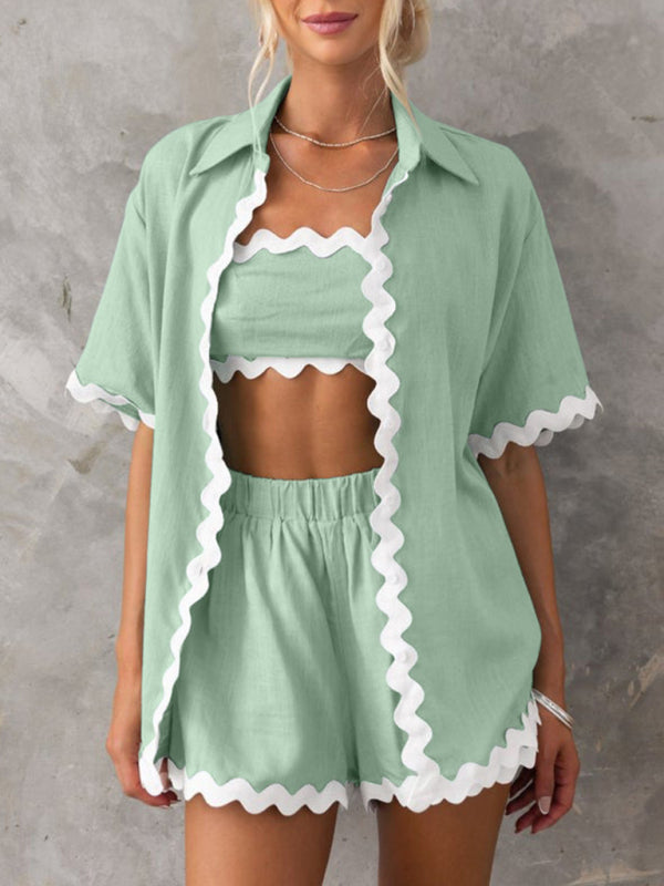 Levoire | Nouvel ensemble féminin simple et élégant de pull court vêtements de loisirs (sans sous-vêtement)