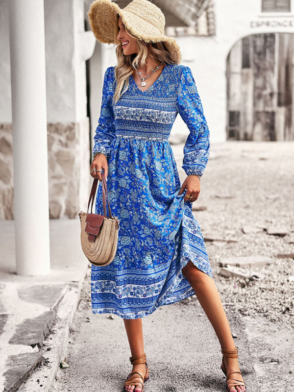 Levoire | Femme Nouvelle Bohème Temps libre Style de vacances Robe à décolleté en V