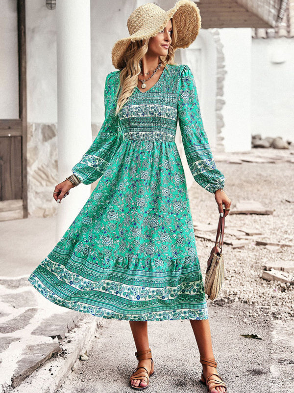 Levoire | Femme Nouvelle Bohème Temps libre Style de vacances Robe à décolleté en V