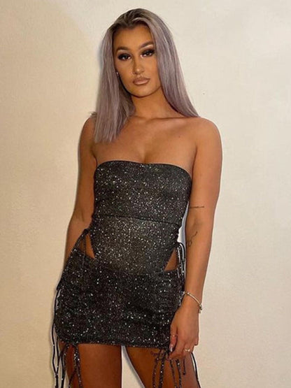 Levoire | Jupe sexy mettant en valeur les hanches avec lien, à enfiler, jupe étroite, Ensemble deux pièces Musta