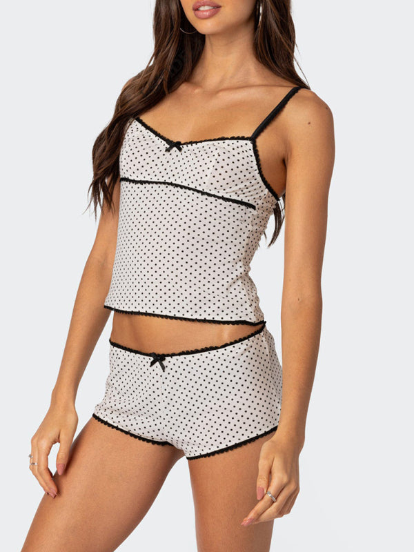 Levoire | Pour femmes nouveau moderne top à dos nu à pois avec des parties intérieures nettes ensemble sexy à deux pièces