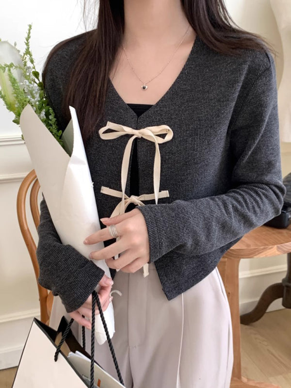 Levoire | Pour les femmes nouvelle mode cravate tricotée haut de pull Harmaa VAPAAT TAILLE