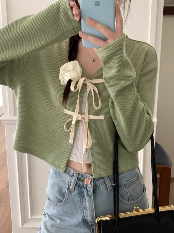 Levoire | Pour les femmes nouvelle mode cravate tricotée haut de pull Vert VAPAAT TAILLE