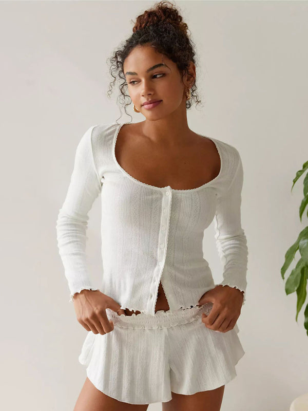 Levoire | Ensemble de cardigan décontracté et short pour femmes Blanc