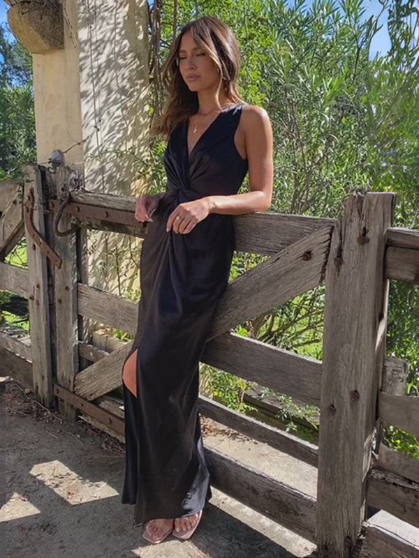 Levoire | Robe de voile à encolure en V nouée pour femmes