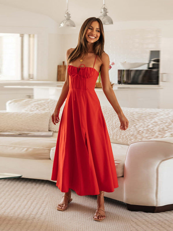 Levoire | Pour femmes robe élégante unie mode haute qualité à bretelles fente retenue