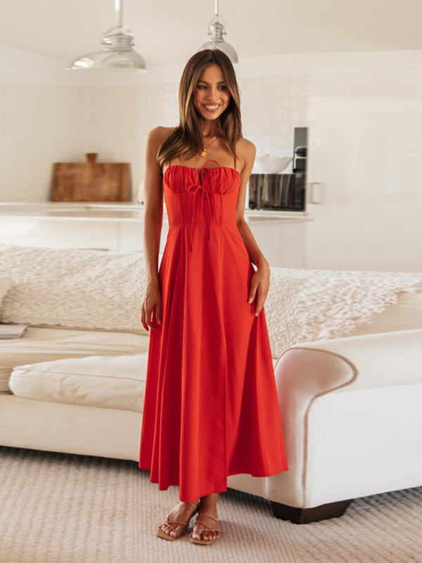 Levoire | Pour femmes robe élégante unie mode haute qualité à bretelles fente retenue