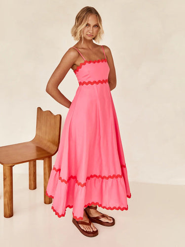 Levoire | Femme Bretelles Imprimé Couleur Contrastée Robe Longue