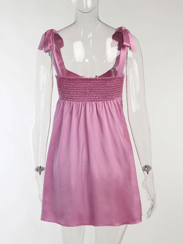 Levoire | Femmes nouveau lien top satin vide français sexy sans bretelles robe