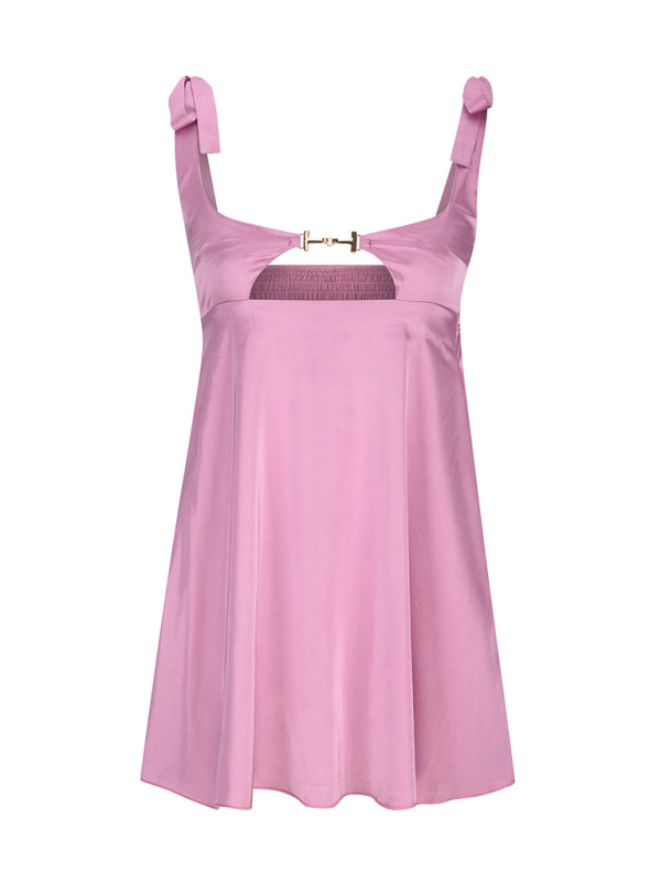 Levoire | Femmes nouveau lien top satin vide français sexy sans bretelles robe