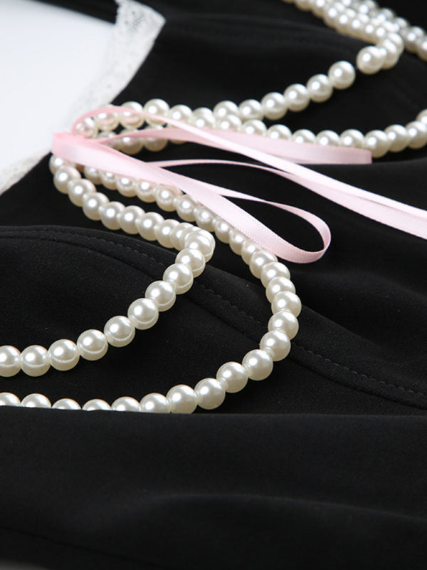 Levoire | Pour Femmes Nouveau Style Français Perle Porteuse Ajout de Dentelle Ceinture Gilet