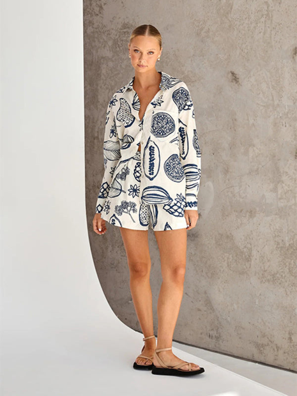 Levoire | Pour femmes Nouveaux Loisirs Premium Imprimé Fruit Shorts Veste Ensemble