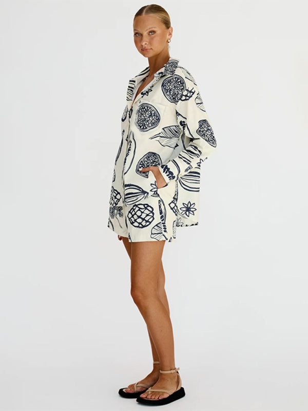 Levoire | Pour femmes Nouveaux Loisirs Premium Imprimé Fruit Shorts Veste Ensemble
