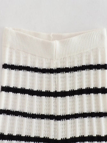 Levoire | Femmes nouveau rétro décontracté top à col en V + pantalon à rayures en tricot