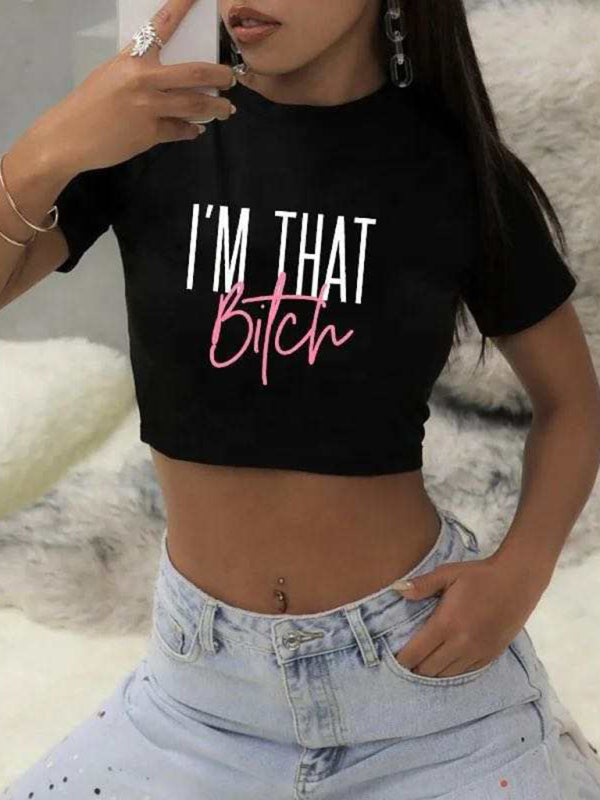 Levoire | T-shirt courte à motif lettres Y2K pour femmes Muster2