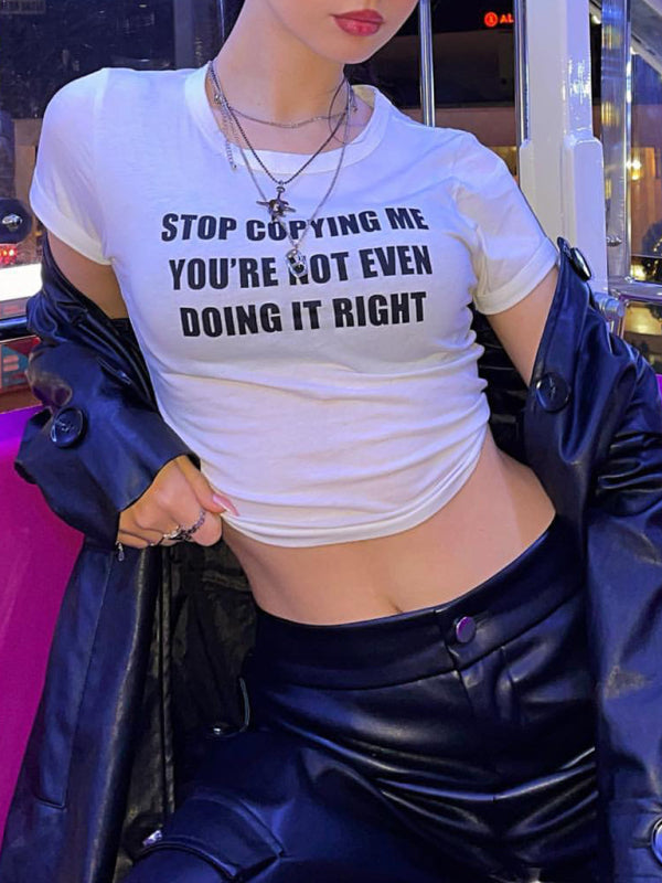 Levoire | T-shirt courte à motif lettres Y2K pour femmes Blanc