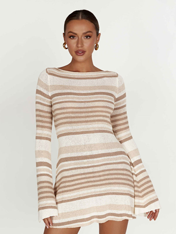 Levoire | Jupe sans manches pour femmes avec un design slim-knit rayé Khaki