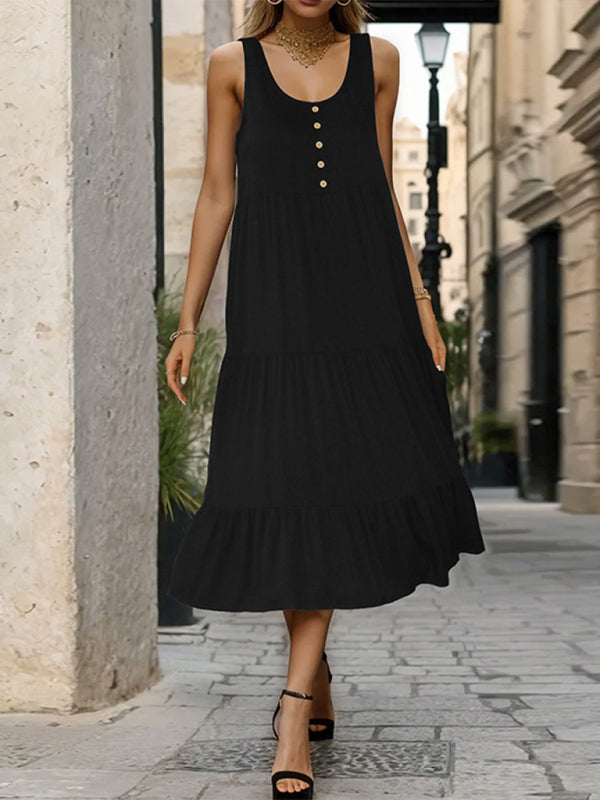 Levoire | Robe mi-longue noire à bretelles pour femmes Musta