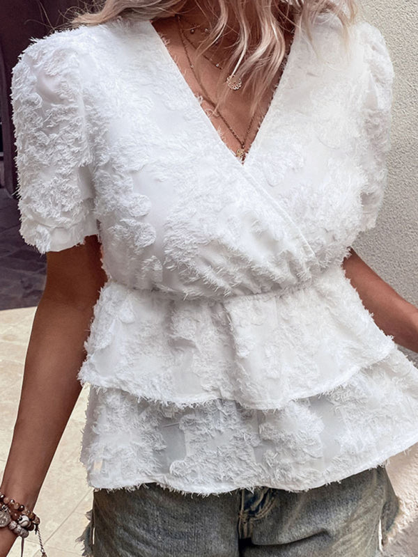 Levoire | Veste élégante féminine à décolleté en V avec pliage double Blanc